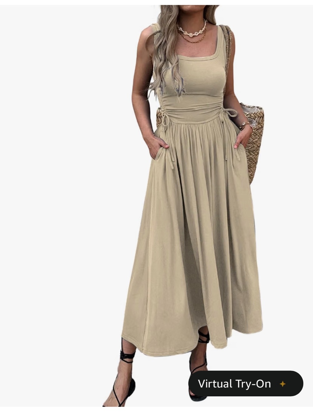 Sleeveless Tie-Waist Maxi Dress in Light Taupe